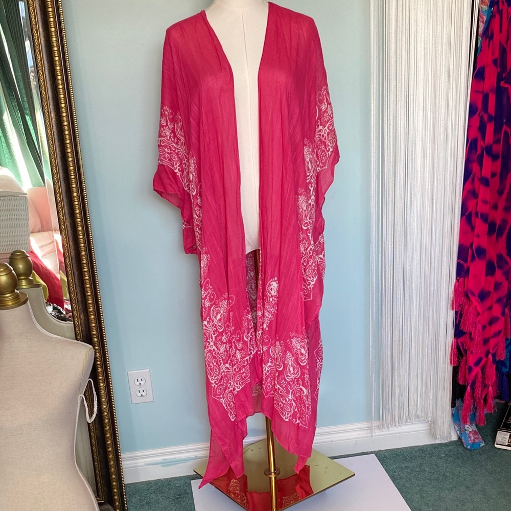 Hot Pink Floral Bohemian Kimono Cardigan